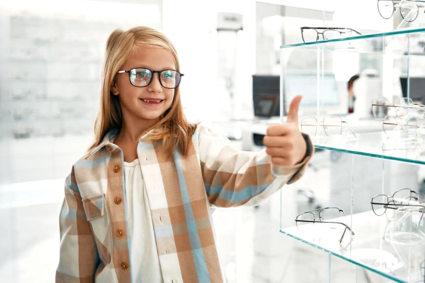 Girl in glasses giving a thumbs up