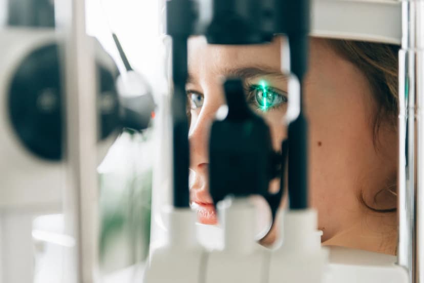 Woman examining machine